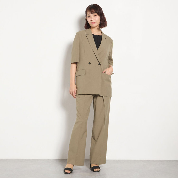 シルバーライン 【RELAX WIDE】【春夏】 2釦1掛けダブルジャケットワイドパンツスーツ/ベージュ/4S SUSTAINABILITY&ECOLOGY FABRIC/※パンツ裾上げ済仕様 茶中間
