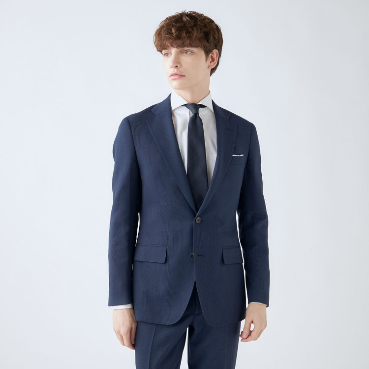 シルバーライン 【CLASSICO TAPERED】【秋冬】2釦シングルスーツ 1タック/ネイビー×グレンチェック/super extra fine merino wool Raymond/※裾上げ必要 紺中間