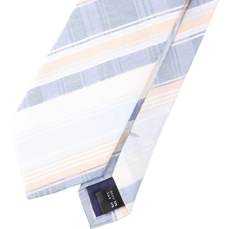 ブラックライン 【発送在庫あり】【BL】コットンシルクチェックネクタイ 7.5cm幅/サックス×ネイビー×ホワイト/ITALIAN FABRICS サックス系(水色)