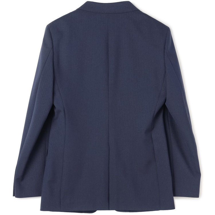 ブラックライン 【SLIM TAPERED_2】【年間】2釦シングルスリーピーススーツ 0タック/ネイビー×シャドーストライプ/ウエストシャーリング/4S SUSTAINABILITY&ECOLOGY FABRIC/リバーシブルベスト仕様（グレー）/※パンツ裾上げ済仕様 紺濃色