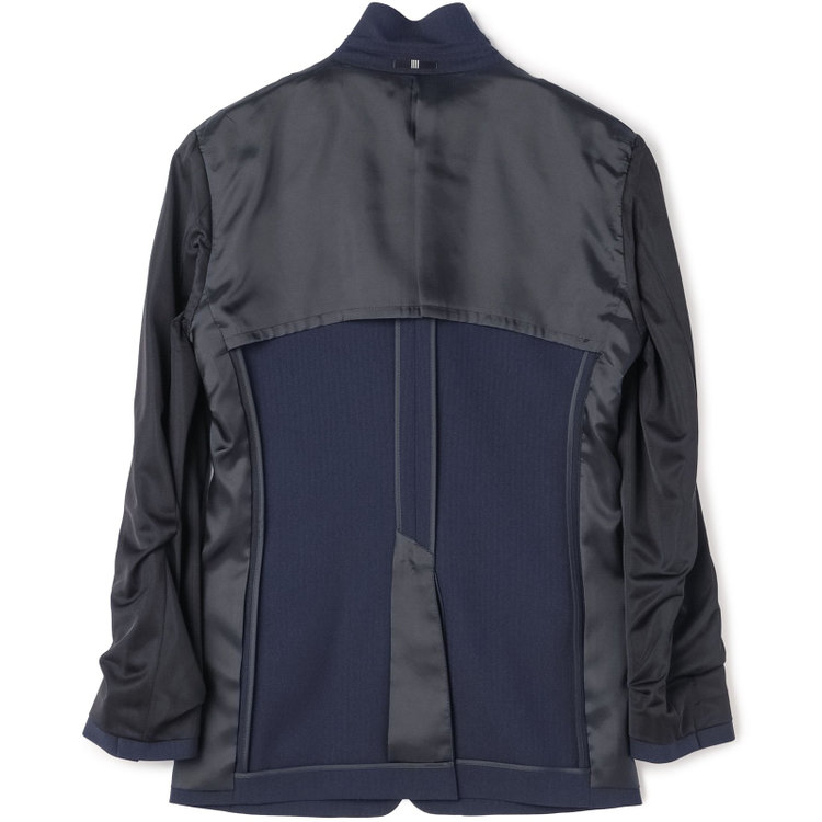 ブラックライン 【SLIM TAPERED_2】【年間】2釦シングルスリーピーススーツ 0タック/ネイビー×シャドーストライプ/ウエストシャーリング/4S SUSTAINABILITY&ECOLOGY FABRIC/リバーシブルベスト仕様（グレー）/※パンツ裾上げ済仕様 紺濃色