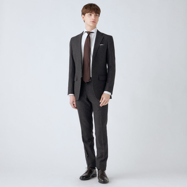 シルバーライン 【CLASSICO TAPERED】【秋冬】2釦シングルスーツ 1タック/ブラウン×グレンチェック/RE:NEWOOL/※裾上げ必要 茶中間