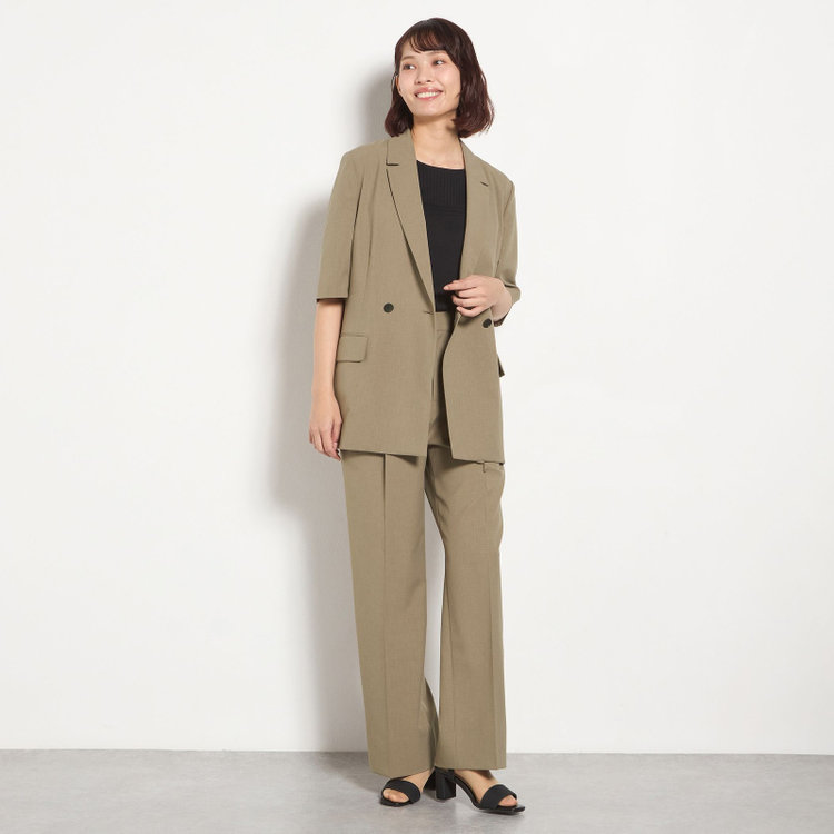 シルバーライン 【RELAX WIDE】【春夏】 2釦1掛けダブルジャケットワイドパンツスーツ/ベージュ/4S SUSTAINABILITY&ECOLOGY FABRIC/※パンツ裾上げ済仕様 茶中間