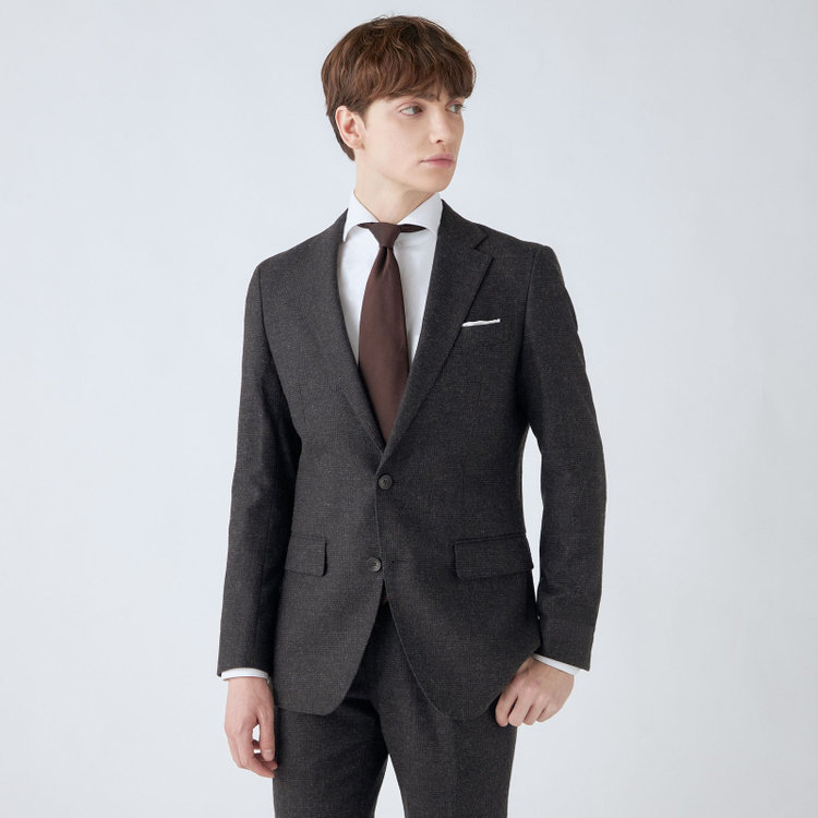 シルバーライン 【CLASSICO TAPERED】【秋冬】2釦シングルスーツ 1タック/ブラウン×グレンチェック/RE:NEWOOL/※裾上げ必要 茶中間