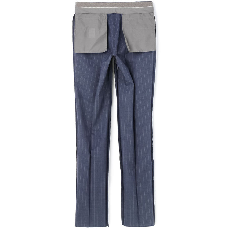 シルバーライン 【CLASSICO TAPERED】【春夏】6釦2掛けダブルスーツ 2タック/ネイビー×ストライプ/チェンジポケット/ウエストムーブ/NEW ZEALAND WOOL MIX/※裾上げ必要 青中間