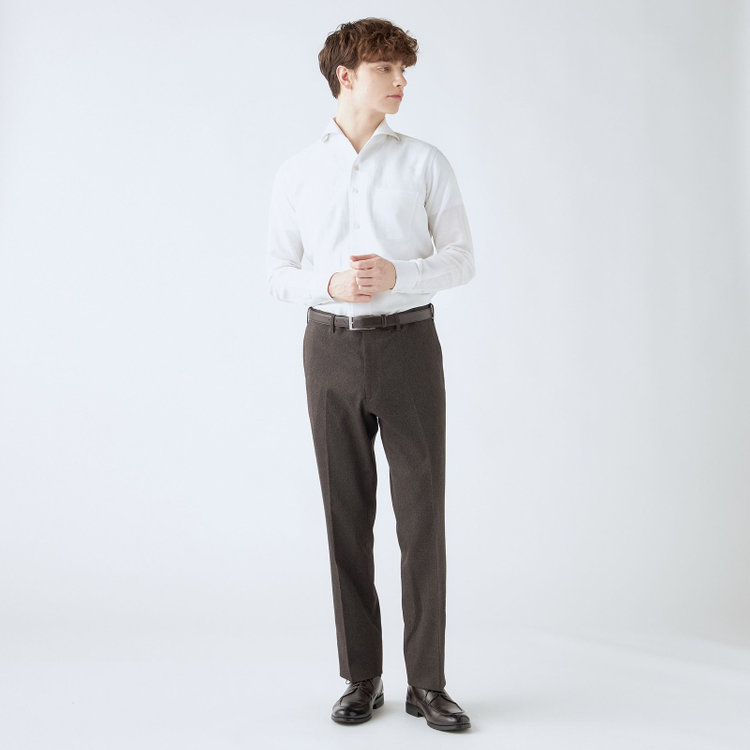 ブラックライン 【SLIM TAPERED】【秋冬】ポリエステル0タックテーパードパンツ/ブラウン/ウエストムーブ/ウォッシャブル/4S スーパーストレッチ/裾上げ済み仕様 茶中間