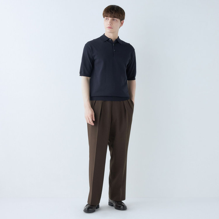 スーツセレクト 【RBC】【5分袖】コットンブレンドレトロポロシャツ/ネイビー/マシンウォッシャブル 紺中間