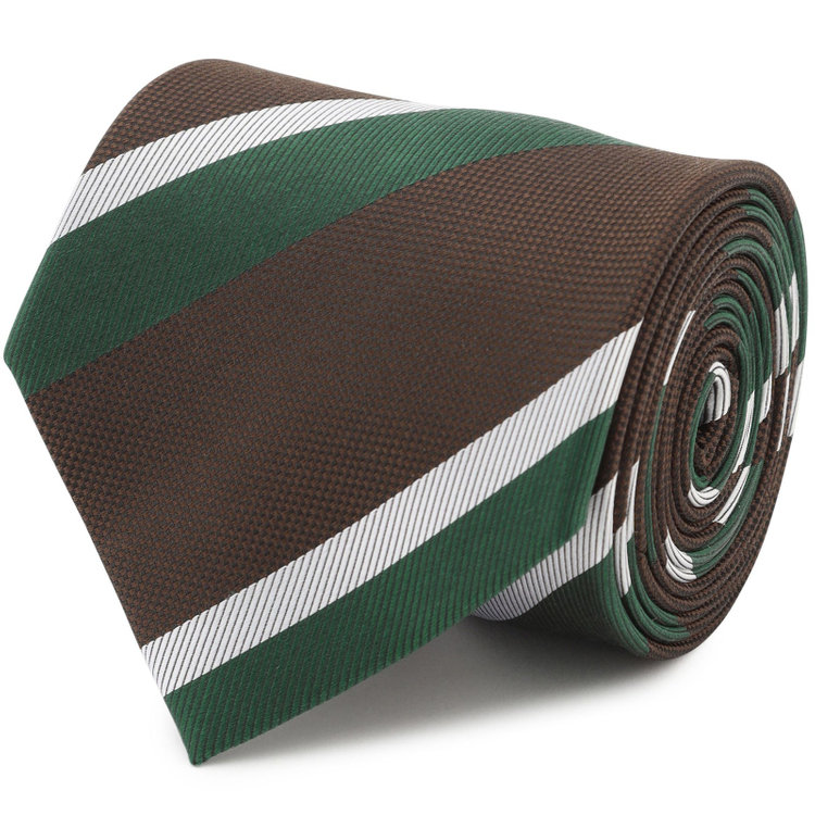 シルバーライン 【SILVER LINE】シルクブレンドストライプネクタイ 8.0cm幅/ブラウン×グリーン×シルバー その他