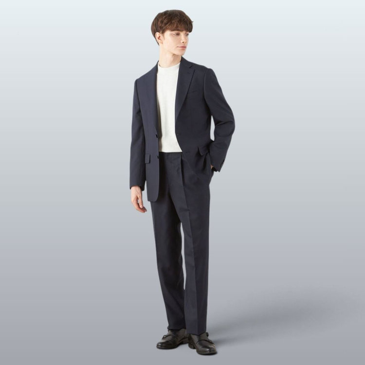 ソノタ 【WIDE PANTS SUIT】【秋冬】1タックワイドシルエットパンツ/ネイビー/NEW ZEALAND WOOL MIX/※裾上げ必要 紺中間