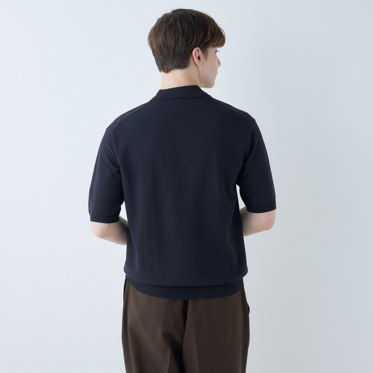 スーツセレクト 【RBC】【5分袖】コットンブレンドレトロポロシャツ/ネイビー/マシンウォッシャブル 紺中間