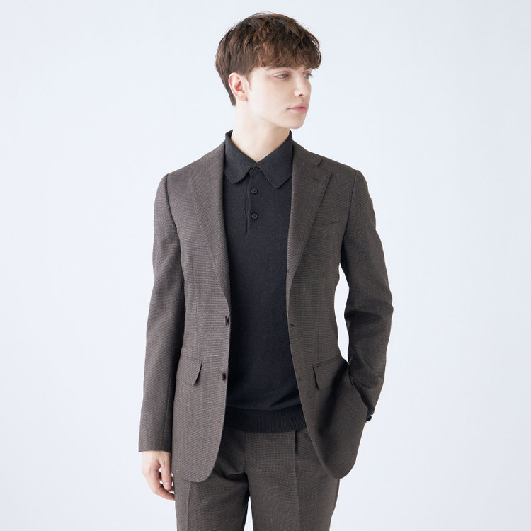 シルバーライン 【CLASSICO TAPERED】【春夏】3釦段返りシングルスーツ 2タック/ブラウン×ハウンドトゥース/ウエストムーブ/NEW ZEALAND WOOL MIX/※裾上げ必要 茶中間