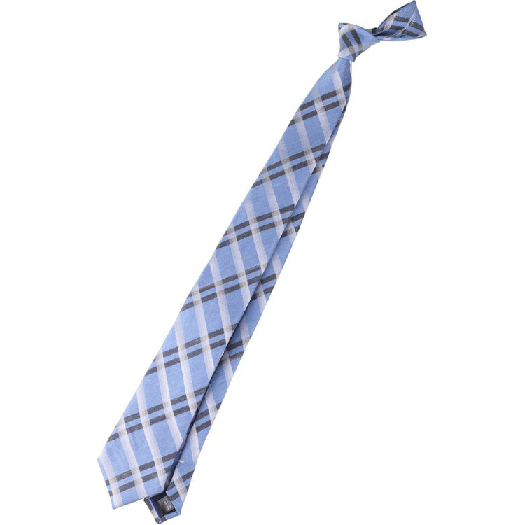 ブラックライン 【発送在庫あり】【BL】リネンシルクチェックネクタイ 7.5cm幅/ブルー×ブラック×ホワイト/ITALIAN FABRICS ブルー系(青)