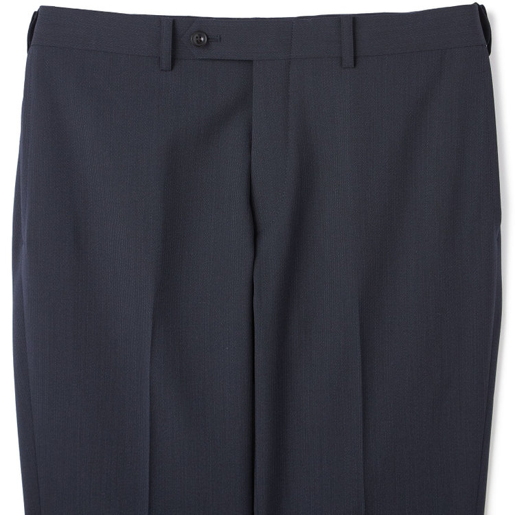 ブラックライン 【SLIM TAPERED_2】【春夏】2釦シングルスーツ 0タック/ネイビー×ヘアラインストライプ/ウエストシャーリング/4S SUSTAINABILITY&ECOLOGY FABRIC/ウォッシャブル/※パンツ裾上げ済仕様 紺中間