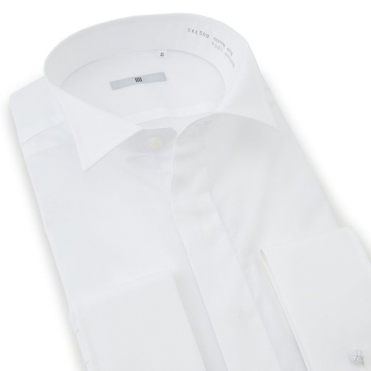 ブラックライン 【SILVER LINE】ウイングカラーワイシャツ/ホワイト×ブロード/ダブルカフス(ゴムカフス付) ホワイト系(白)