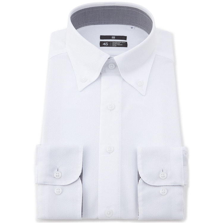 ブラックライン 【発送在庫あり】【WEB限定】【BLACK LINE】ボタンダウンカラーワイシャツ/ホワイト×ドビー/襟袖裏別布：ハウンドトゥース「4S」スーパーノンアイロン・ストレッチ 白