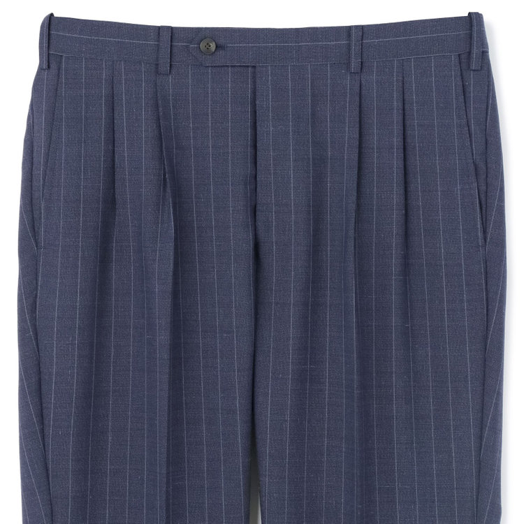 シルバーライン 【CLASSICO TAPERED】【春夏】6釦2掛けダブルスーツ 2タック/ネイビー×ストライプ/チェンジポケット/ウエストムーブ/NEW ZEALAND WOOL MIX/※裾上げ必要 青中間
