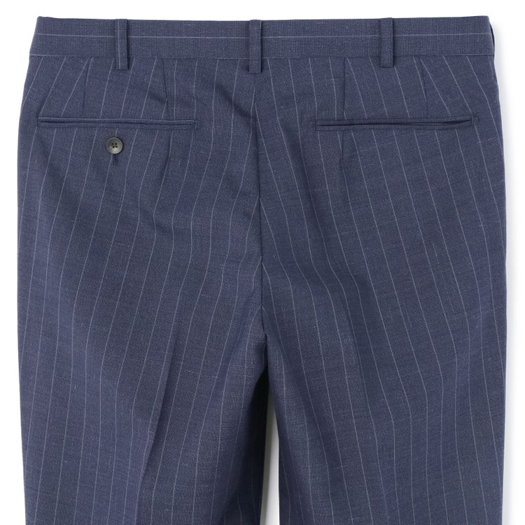 シルバーライン 【CLASSICO TAPERED】【春夏】6釦2掛けダブルスーツ 2タック/ネイビー×ストライプ/チェンジポケット/ウエストムーブ/NEW ZEALAND WOOL MIX/※裾上げ必要 青中間