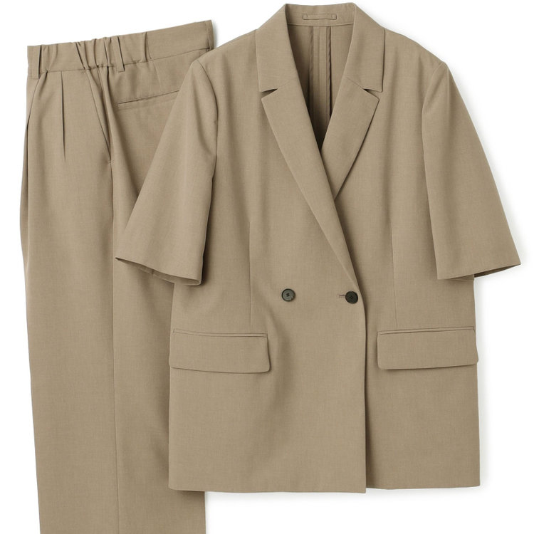 シルバーライン 【RELAX WIDE】【春夏】 2釦1掛けダブルジャケットワイドパンツスーツ/ベージュ/4S SUSTAINABILITY&ECOLOGY FABRIC/※パンツ裾上げ済仕様 茶中間