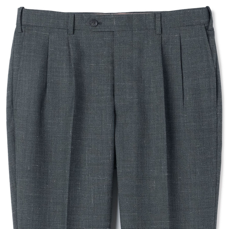 シルバーライン 【CLASSICO TAPERED】【春夏】3釦段返りシングルスーツ 2タック/カーキ×ハウンドトゥース/ウエストムーブ/NEW ZEALAND WOOL MIX/※裾上げ必要 黄淡色