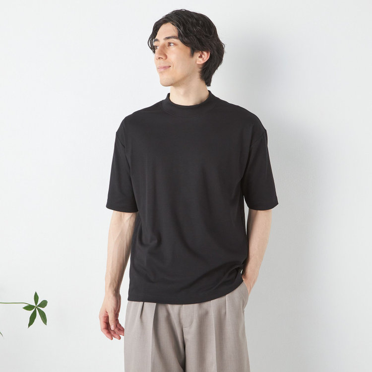 スーツセレクト 【RBC/五分袖】プレミアムコットンTシャツ / モックネック / ブラック 黒