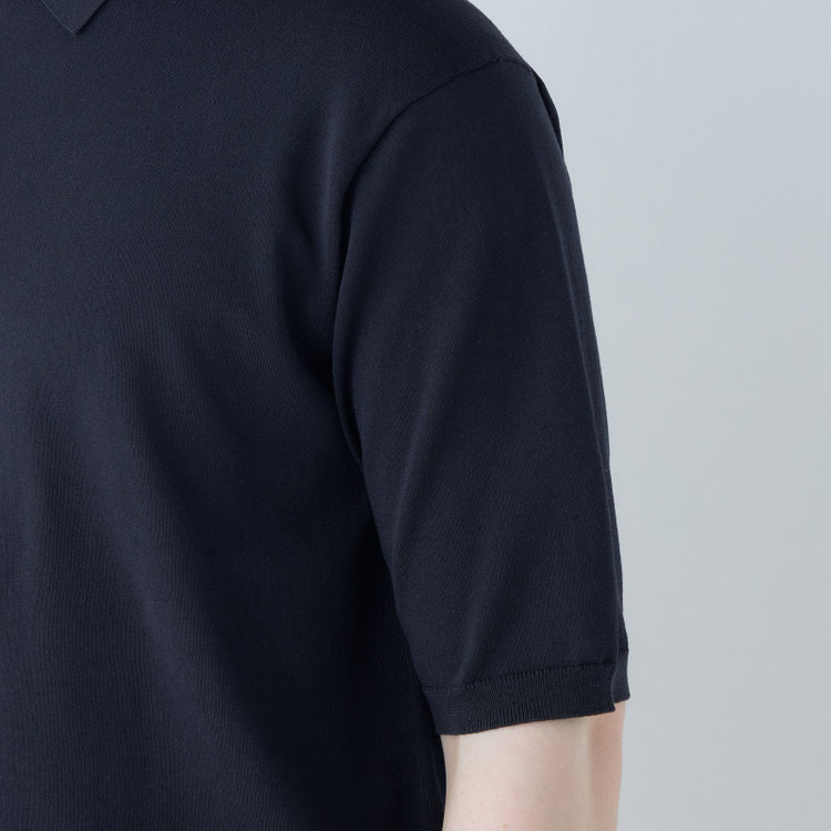 スーツセレクト 【RBC】【5分袖】コットンブレンドレトロポロシャツ/ネイビー/マシンウォッシャブル 紺中間