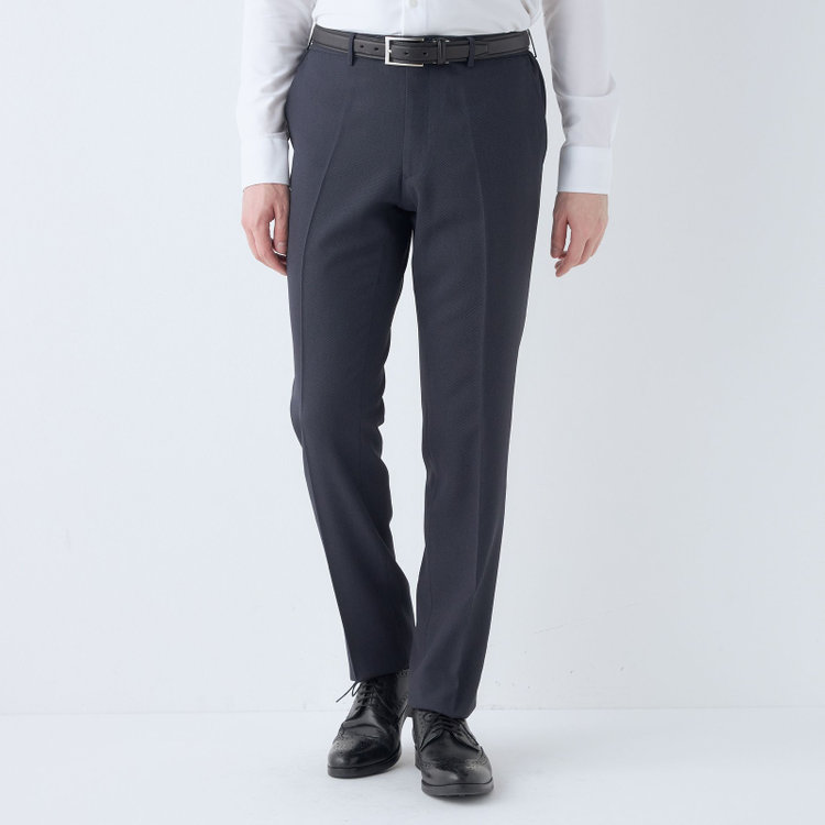 ブラックライン 【SLIM TAPERED】【春夏】0タックテーパードパンツ/ネイビー×バーズアイ/4S/※裾上げ済仕様 紺中間