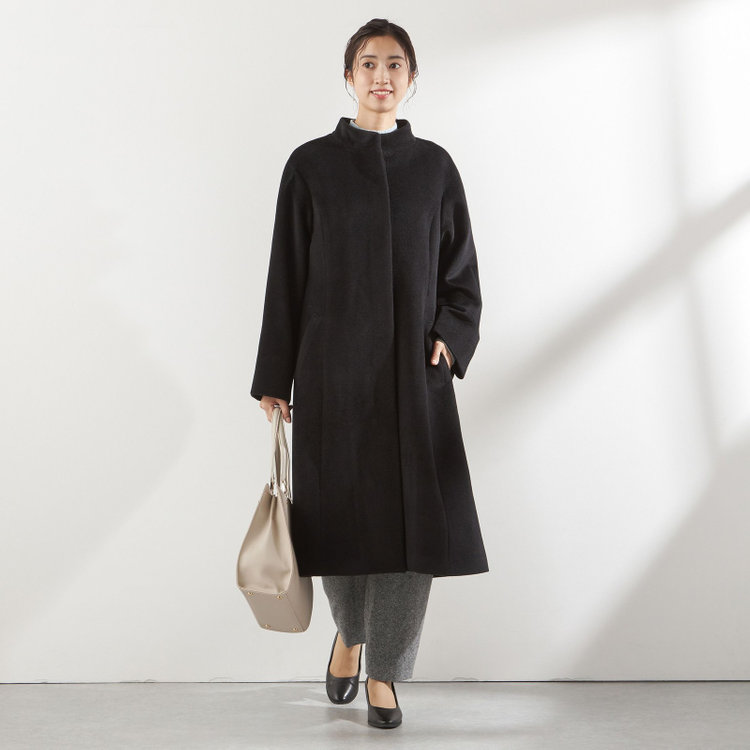 シルバーライン スタンドカラーロングコート/ブラック 黒