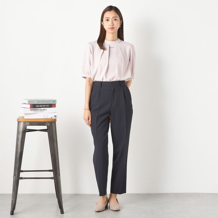 SUIT SELECT　アウトレット 【WEB限定/OUTLET/汚れ・キズ等有】【SILVER LINE/5分袖】ハイネックパフスリーブ 脱着式フロントバー/ピンク/「ウォッシャブル」「ストレッチ」「防シワ」「UV加工」「接触冷感」 赤淡色