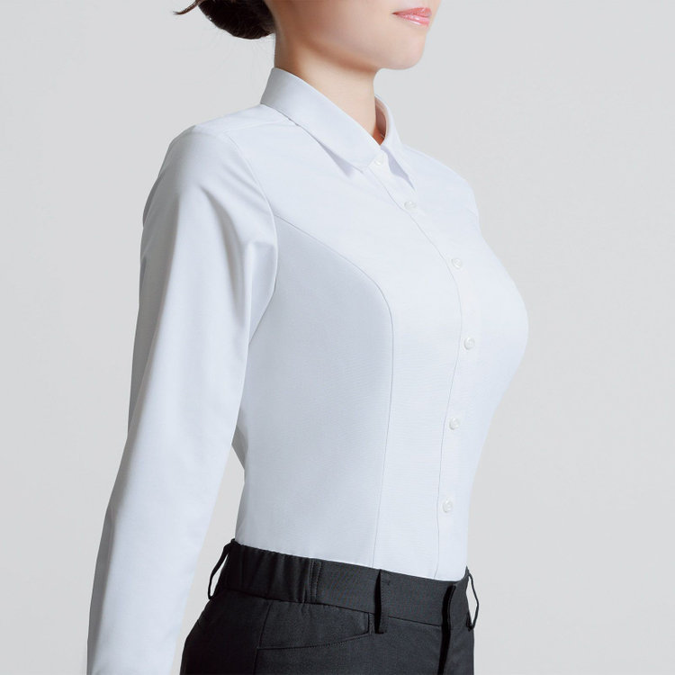 スーツセレクト 【SUIT SELECT×overE/長袖】レギュラーカラーブラウス/ホワイト/形態安定 ホワイト系(白)