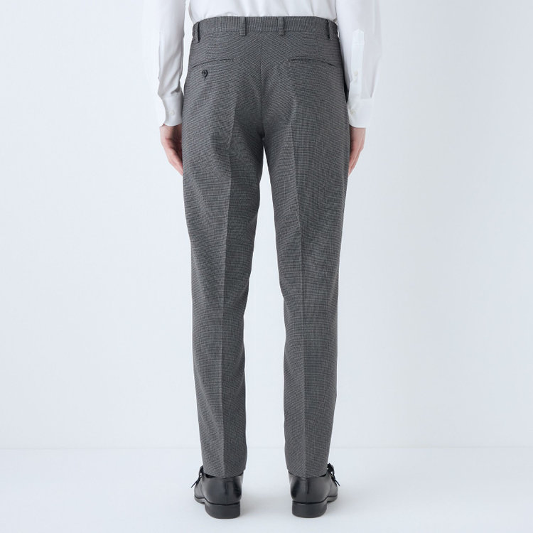 ブラックライン 【SLIM TAPERED_2】【春夏】2釦シングルスーツ 0タック/グレー&ブラック×ハウンドトゥース/ウエストシャーリング/4S SUSTAINABILITY&ECOLOGY FABRIC/※パンツ裾上げ済仕様 グレー濃色