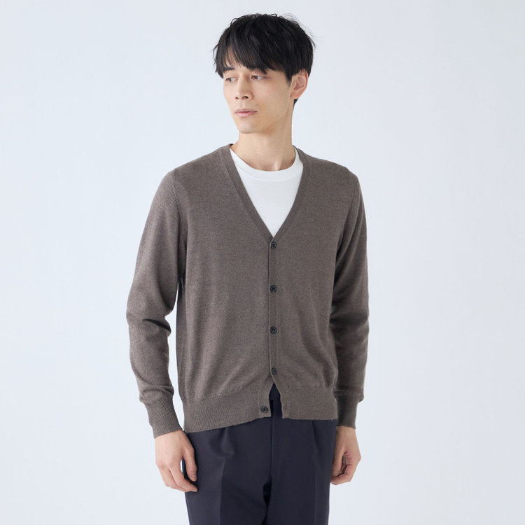 スーツセレクト 【RBC】【秋冬】ウール100%ニットカーディガン/ブラウン/ZEGNA BARUFFA/マシンウォッシャブル 茶中間