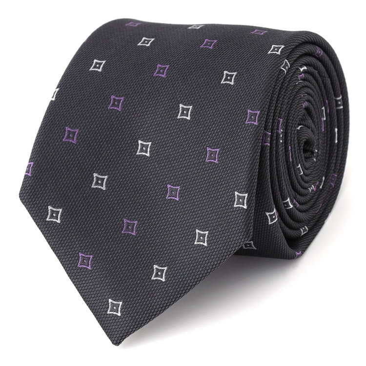 ブラックライン 【BLACK LINE】シルクブレンド小紋ネクタイ 7.5cm幅/グレー その他