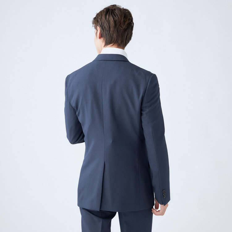 ブラックライン 【SLIM TAPERED_2】【年間】2釦シングルスーツ 0タック/ネイビー/ウエストシャーリング/4S SUSTAINABILITY&ECOLOGY FABRIC/ウォッシャブル/※パンツ裾上げ済仕様 紺中間