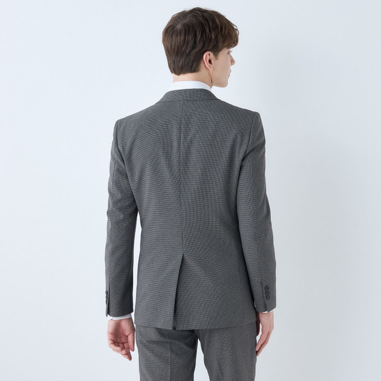 ブラックライン 【SLIM TAPERED_2】【春夏】2釦シングルスーツ 0タック/グレー&ブラック×ハウンドトゥース/ウエストシャーリング/4S SUSTAINABILITY&ECOLOGY FABRIC/※パンツ裾上げ済仕様 グレー濃色