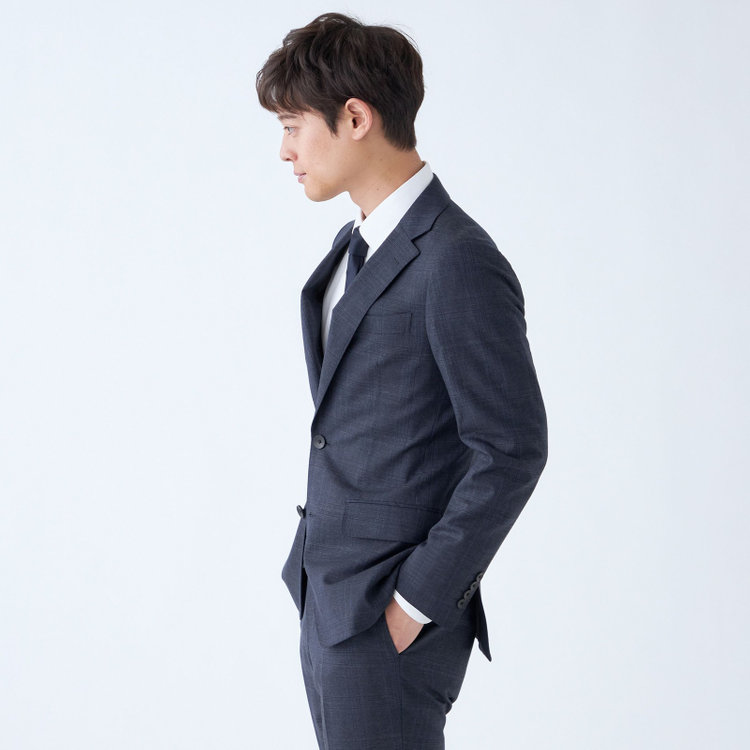 シルバーライン 【発送在庫あり】【CLASSICO TAPERED】【秋冬】2釦シングルスーツ 1タック/ネイビー×チェック/REDA ACTIVE/NEW ZEALAND MERINO/SHOWER CLEAN/※裾上げ必要 紺濃色