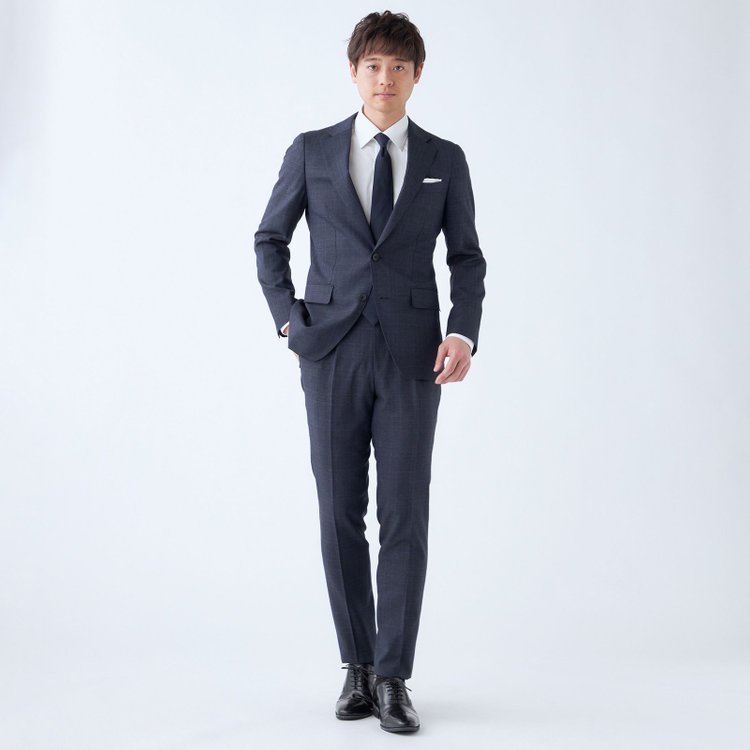 シルバーライン 【発送在庫あり】【CLASSICO TAPERED】【秋冬】2釦シングルスーツ 1タック/ネイビー×チェック/REDA ACTIVE/NEW ZEALAND MERINO/SHOWER CLEAN/※裾上げ必要 紺濃色