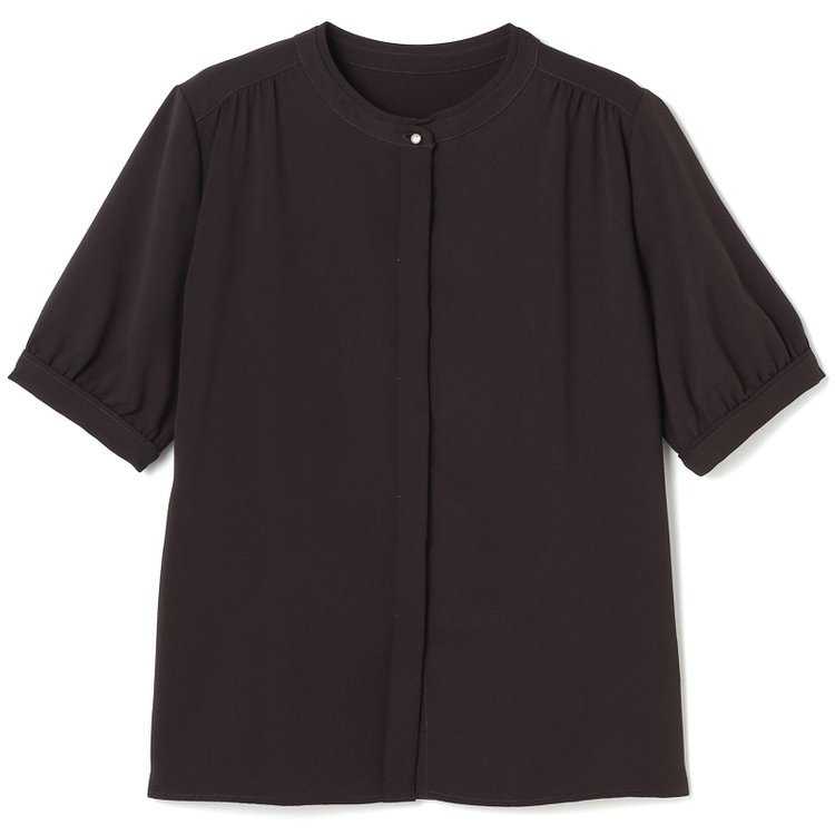 シルバーライン 【SILVER LINE/5分袖】バンドカラーブラウス/ブラウン 茶中間