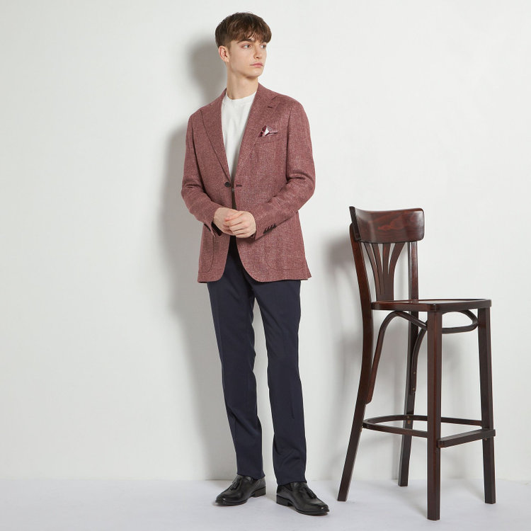シルバーライン 【CLASSICO TAPERED】【春夏】ウールリネン2釦シングルジャケット/ワイン/パッチポケット/MARZOTTO 赤濃色