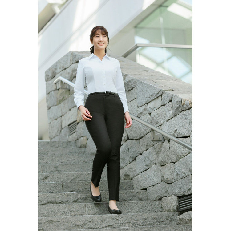 スーツセレクト 【SUIT SELECT×overE/長袖】スキッパーカラーブラウス/ホワイト/形態安定 ホワイト系(白)