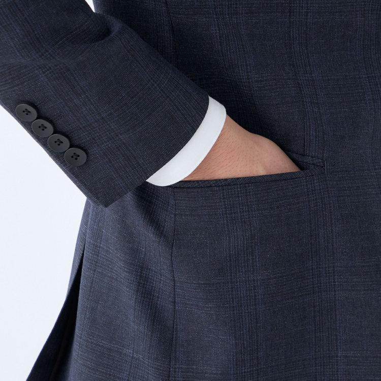 シルバーライン 【発送在庫あり】【CLASSICO TAPERED】【秋冬】2釦シングルスーツ 1タック/ネイビー×チェック/REDA ACTIVE/NEW ZEALAND MERINO/SHOWER CLEAN/※裾上げ必要 紺濃色
