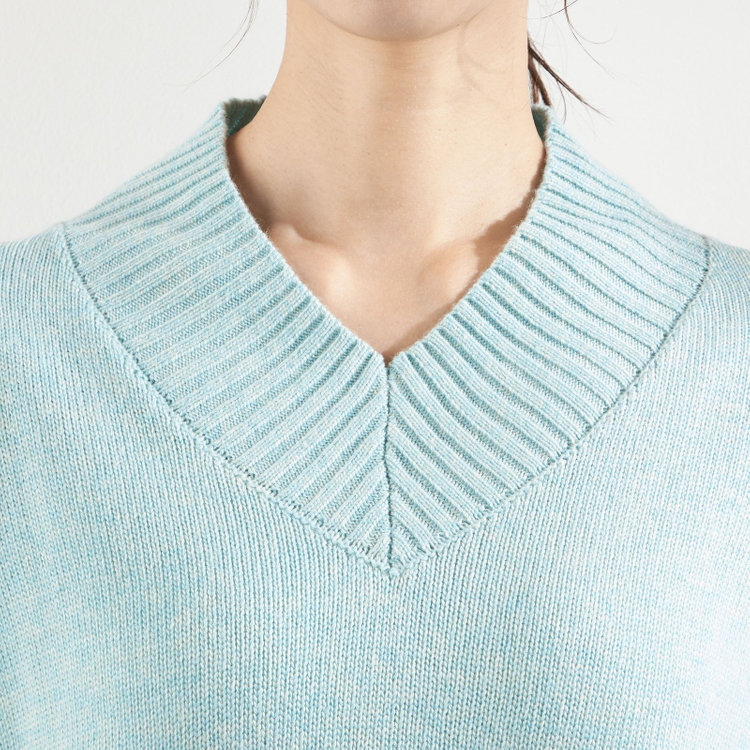 シルバーライン 天竺Vネックニット/ブルーグリーン グレー中間
