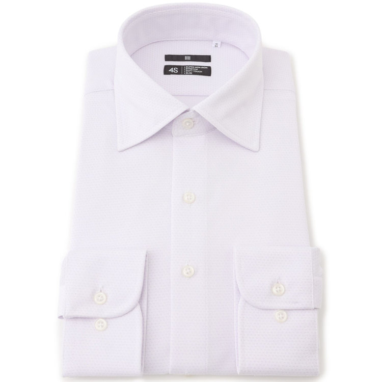 ブラックライン 【発送在庫あり】【BLACK LINE】ワイドカラーワイシャツ/パープル×刺し子柄/「4S」スーパーノンアイロン・ストレッチ 紫淡色