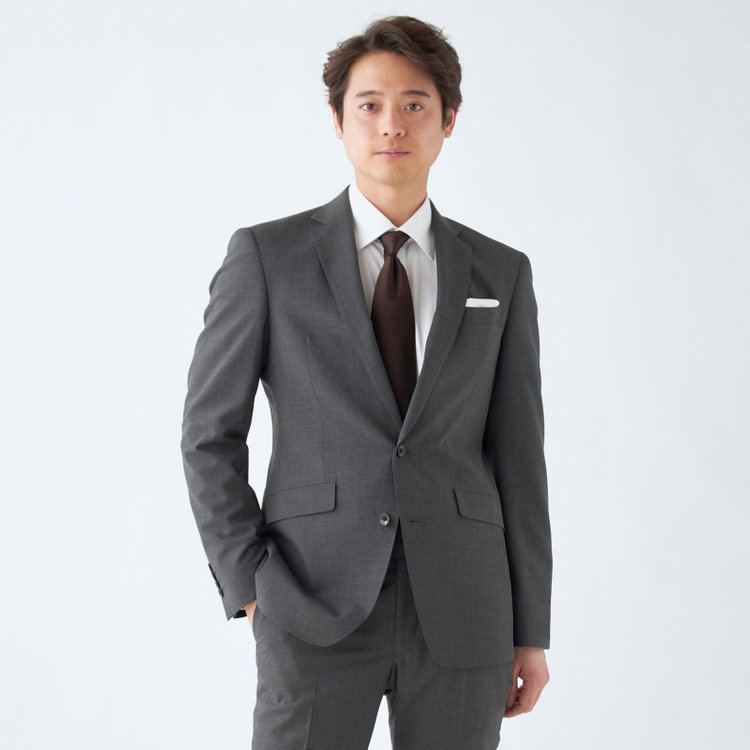 ブラックライン 【KSW】【春夏】2釦シングルスーツ 0タック/ダークグレー＆ブラック×ハウンドトゥース/ウォッシャブル/※裾上げ必要 グレー中間