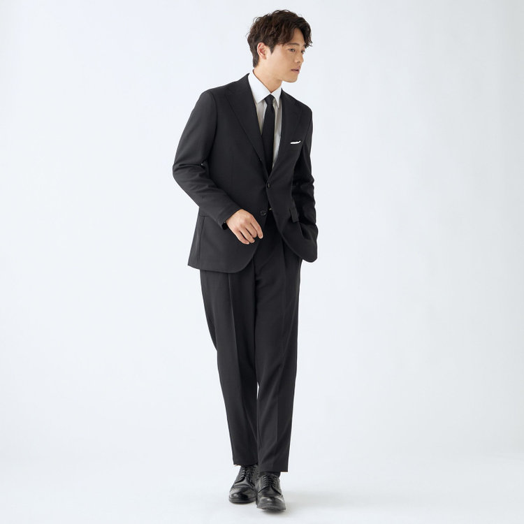 シルバーライン 【RBC】【春夏】3釦段返りシングルスーツ 2タック/ブラック/ドローコード&ウエストシャーリング/※パンツ裾上げ済仕様 黒
