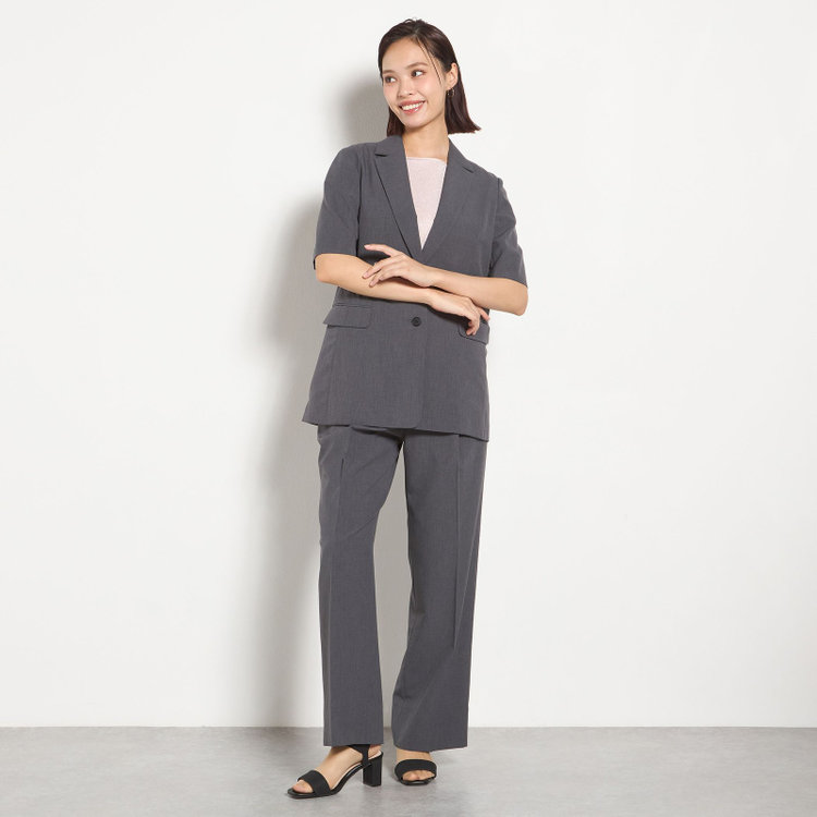 シルバーライン 【RELAX WIDE】【春夏】 2釦シングルジャケットワイドパンツスーツ/グレー/4S SUSTAINABILITY&ECOLOGY FABRIC/※パンツ裾上げ済仕様 グレー濃色