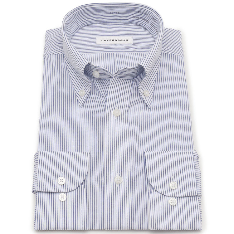 ソノタ 【発送在庫あり】【形態安定】ボタンダウンワイシャツ/ホワイト×ネイビーストライプ 青濃色