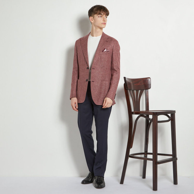 シルバーライン 【CLASSICO TAPERED】【春夏】ウールリネン2釦シングルジャケット/ワイン/パッチポケット/MARZOTTO 赤濃色