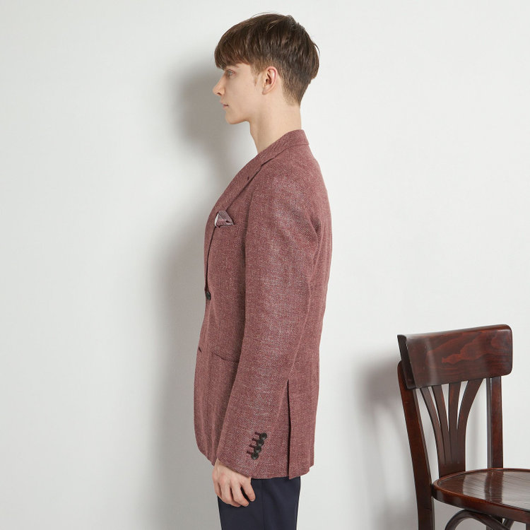 シルバーライン 【CLASSICO TAPERED】【春夏】ウールリネン2釦シングルジャケット/ワイン/パッチポケット/MARZOTTO 赤濃色