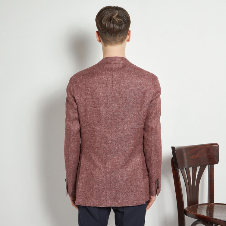 シルバーライン 【CLASSICO TAPERED】【春夏】ウールリネン2釦シングルジャケット/ワイン/パッチポケット/MARZOTTO 赤濃色