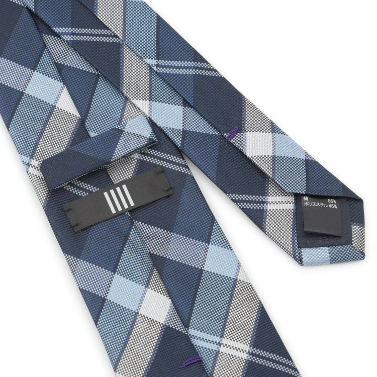 ブラックライン 【BLACK LINE】シルクブレンドチェックネクタイ 7.5cm幅/ネイビー×ホワイト その他